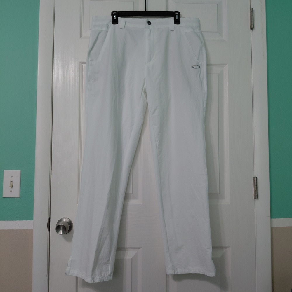Oakley Mens White Golf Pants 36W 34L Nylon Stretch Flat Front Trousers